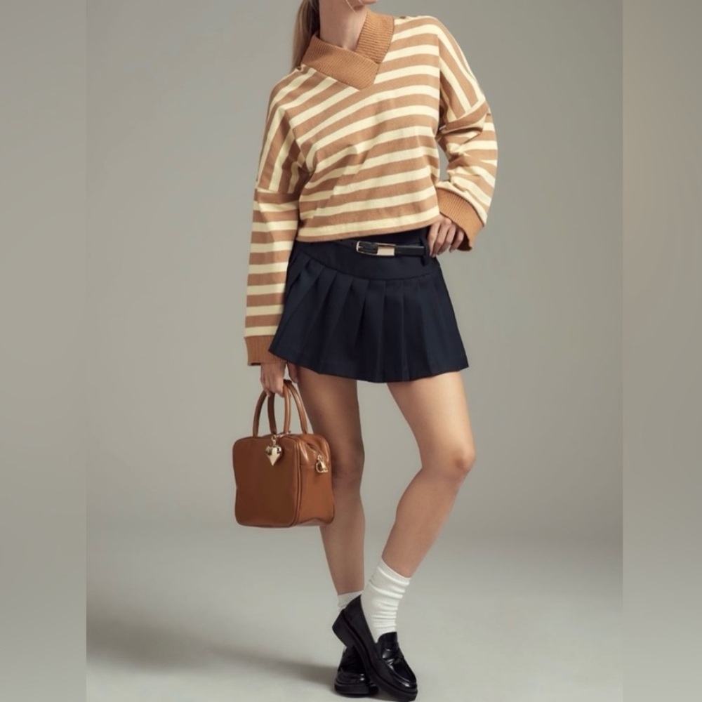 🟠NWT MAEVE by ANTHROPOLOGIE Plus Oversized Striped Top in Pale Yellow/Copper 1X - Picture 4 of 4